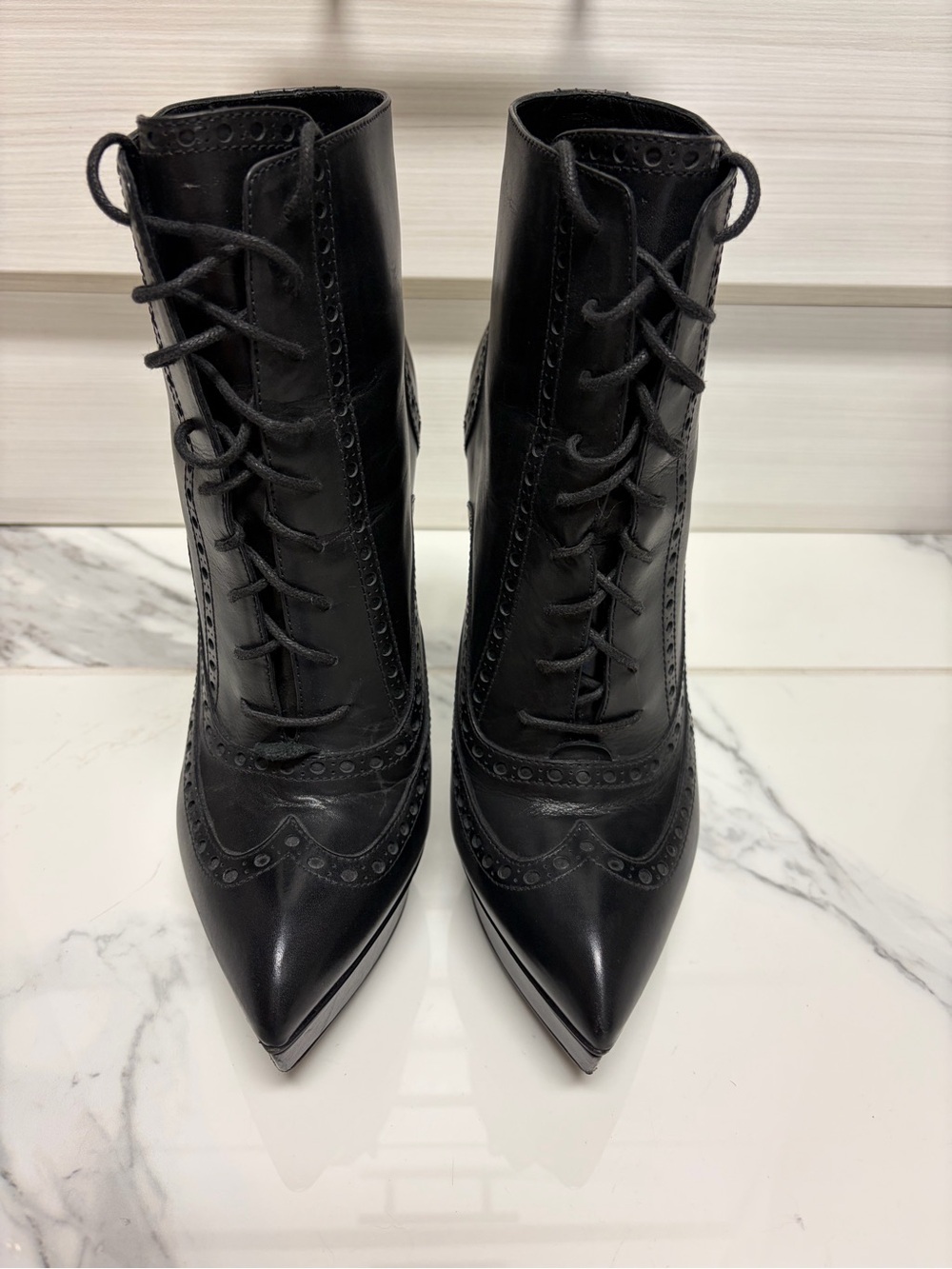 Saint Laurent Black Lace-Up Pointed Toe Boots
